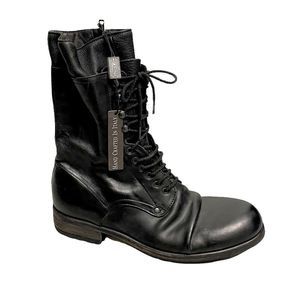 Women's Black Lace-Up Leather Combat Boots